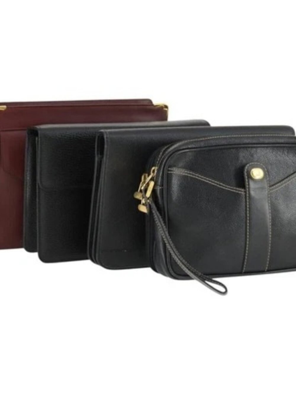 Christian Dior Valentino Dunhill Cartier Bag Leather 4 Set Bordeaux Auth 165125